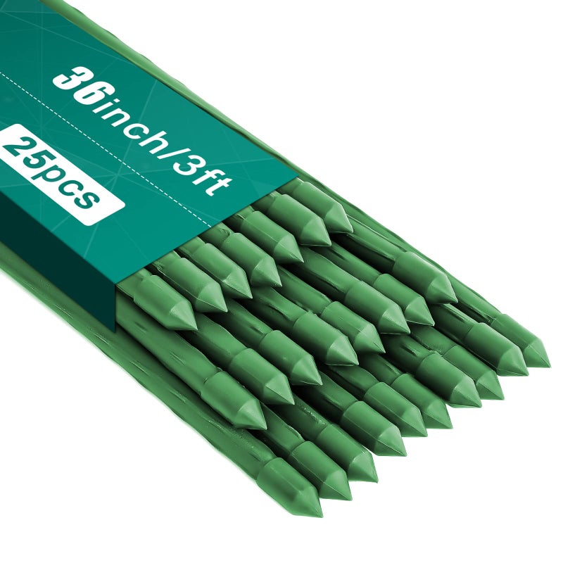 FEED GARDEN Garden Stakes 36 Inch 3ft 25 Pack, Sturdy Plant Metal Sticks Support, Plastic Coated Plant Stakes, Tomato Stakes, Beans, Trees - Image 1